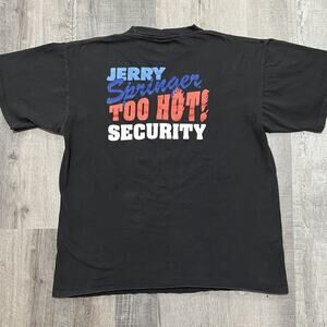 Vintage JERRY SPRINGER Too Hot Security Black XL '90s TV Show Talk Show T Shirt